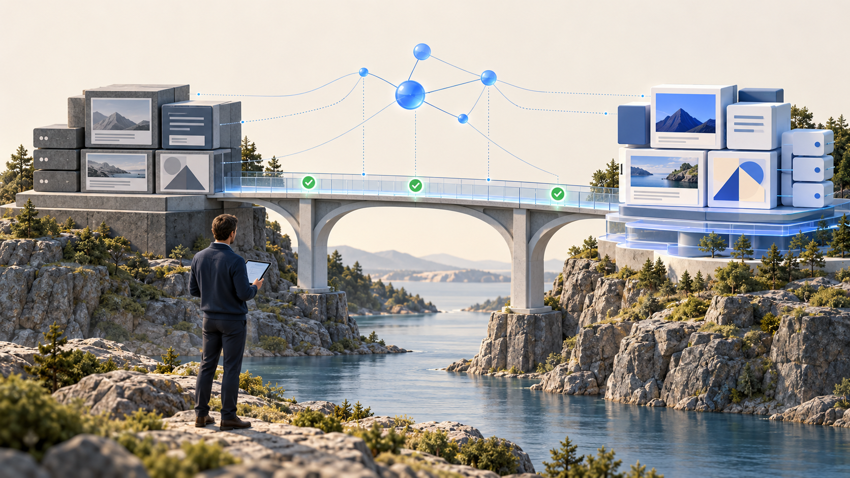 A bridge connecting legacy and modern website systems.